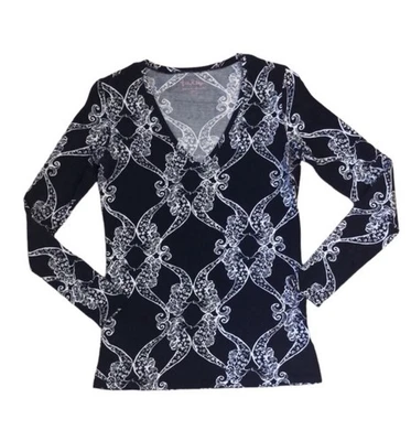 Lilly Pulitzer Kissing Seahorse Jodie Cuello en V Manga Larga Azul y Blanco Talla XS Foto 1 de 4