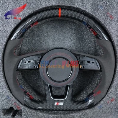 Custom Black Carbon Fiber Alcantara Steering Wheel for 2017-2024 Audi A3 A4 B9 - Image 1 of 4