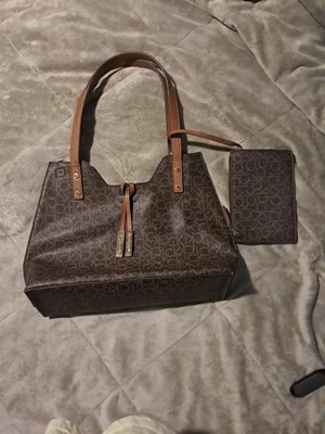 Calvin Klein Signature Tote Shoulder Bag With Wallet-Brown w/ CK Monogram Print - Image 1 of 4