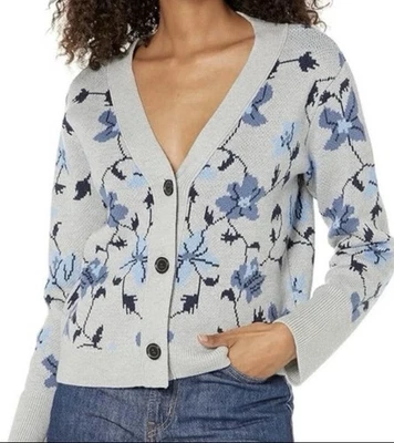 Club Monaco Floral Jacquard Cardigan Grey Blue‎ Size M - Image 1 of 4