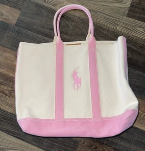 Borsa Ralph Lauren Pony rosa/avorio media in tela 11x15 - Foto 1 di 21
