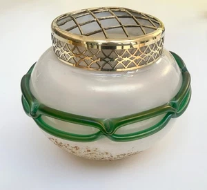 ARTS AND CRAFTS IRIDESCENT ART GLASS VASE by KRALIK APPLIED GREEN BAND - Picture 1 of 11