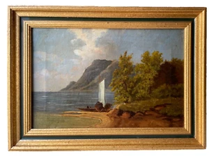 19th Antique English School - Oil on Canvas - Landscape with Boat - Picture 1 of 15