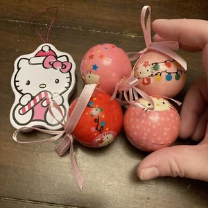 Hello Kitty Christmas Ornament Lot Of 5 Pink Ball Tin 1.75” - 3” Sanrio - Picture 1 of 15