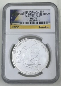 2015 Tokelau S$5 NGC MS70 Mokoha Great White Shark Early Releases - Picture 1 of 4