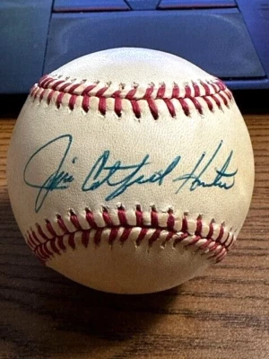 JIM "CATFISH" HUNTER 5 SIGNED AUTOGRAPHED OAL BASEBALL!  Athletics, Yankees! JSA - Image 1 of 2