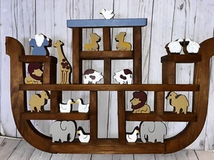 Vintage Noah’s Ark Wooden Wall Art / Decor Hand Painted Animals - Picture 1 of 5