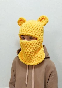 Hand Knitted Balaclava Bear Winter Hat Hood Ski Mask - Picture 1 of 14