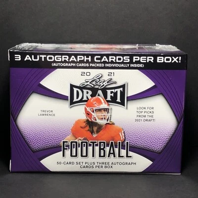 2021 Leaf Draft Football Premium Hobby Blaster Box (3 Auto’s) - Image 1 of 4