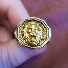 Luxurious Men's ten sided coin motif golden Lion Face Ring Gift Size T  USA9.5