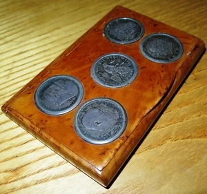 RARE AUSTRIA BURL WALNUT & 2 SHILLING COMM SILVER COINS 1923-36 CIGARETTE CASE - Picture 1 of 10