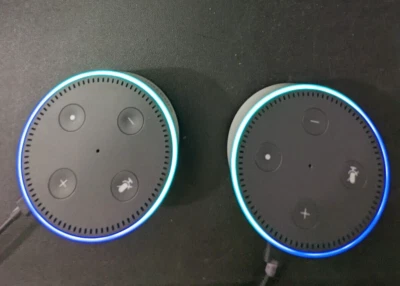 TWO Amazon Echo Dot 2nd Gen Model No RS03QR Black No Box - Image 1 of 3