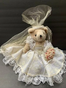 VINTAGE HOCHZEIT DAME BRAUT BÄR SPITZENKLEID & KOPFKLEID - Bild 1 von 12
