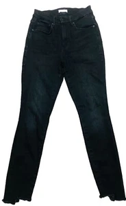 Good American Good Legs Jeans Damen 4/27 schwarz Skinny Stretch Raw Step Hem ausgefranst - Bild 1 von 8
