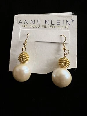 Pendientes de alambre francés con cuentas enrolladas y perlas de imitación relleno de oro Anne Klein nuevos con etiquetas Foto 1 de 3