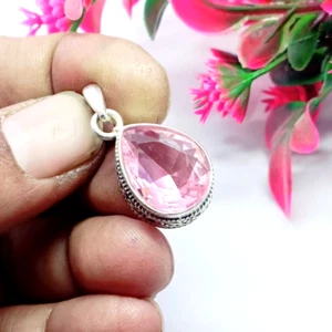Rose Quartz Gemstone Handmade Pendant,925 Sterling Silver pendant Christmas Gift - Picture 1 of 6