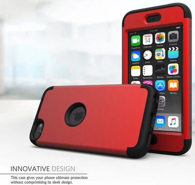 iPod Touch 5th 6th 7th Gen - RED BLACK Armor Impact Hybrid Hard&Soft Rubber Case - Image 1 of 4