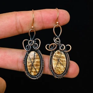 Septarian Gemstone Copper Wire Wrap Handmade Earring Jewelry Gift For Love - Picture 1 of 4
