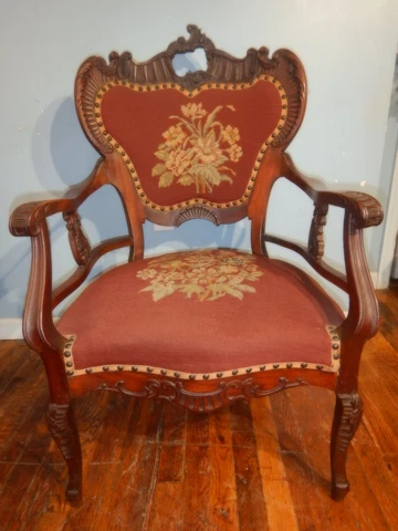 Carved Victorian  Chair with Needlepoint Cover