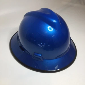 Custom Painted Hard Hat MSA Full Brim Speedway Blue W/Black EdgeGard - Picture 1 of 8