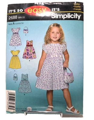 Simplicity #2688 Size 3-8 It's So Easy Child's Dress and Purse. Uncut FF - Image 1 of 4