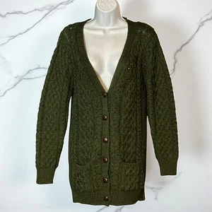 Irish Store Merino Wool Cable Knit Long Cardigan Sweater Size S Green Ireland - Picture 1 of 7