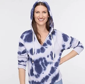 J CREW Garment Dye French Terry Hoodie Sweatshirt Tie Dye Blue/White Size Small - Picture 1 of 10