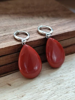 Naturstein Edelstein roter Jaspis Ohrringe 925 Silber - Bild 1 von 2