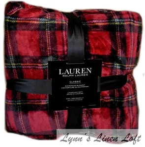 RALPH LAUREN Classic Micromink Red Tartan Plaid KING BLANKET SOFT LUXURY - Picture 1 of 3