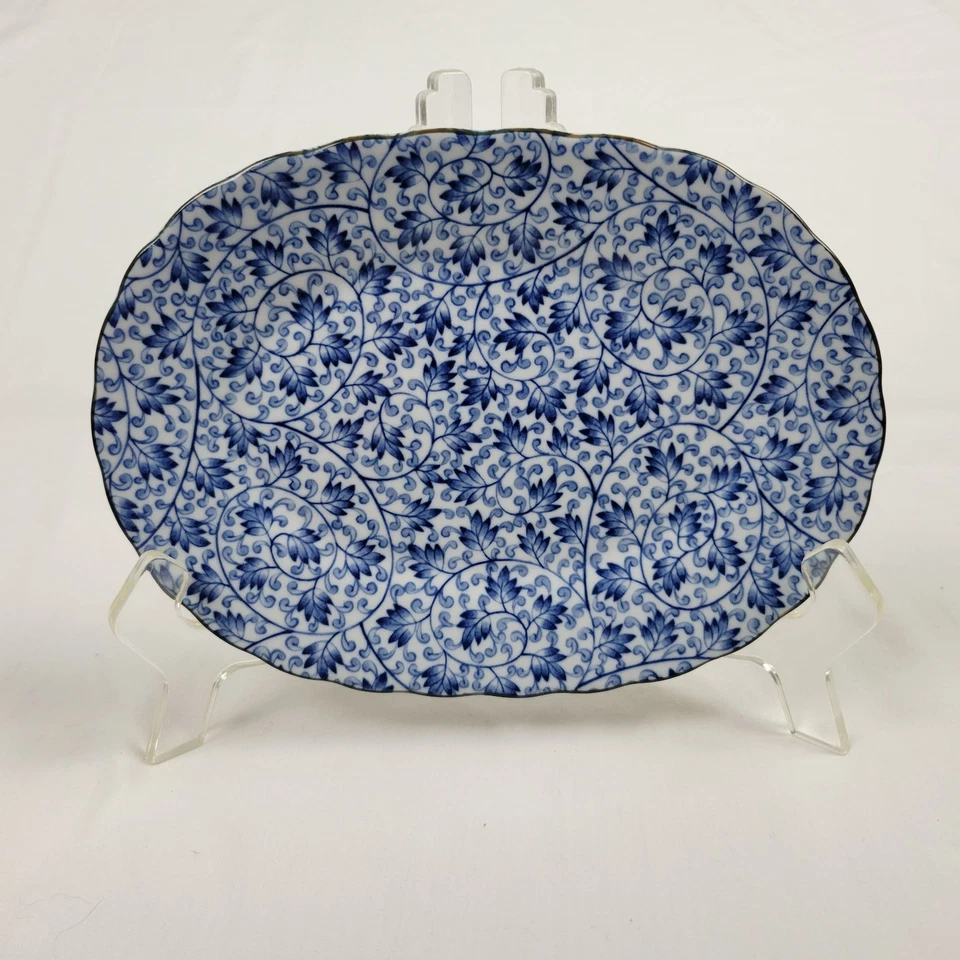 Japanese Porcelain Plate Dish Vintage Blue Flower Design Oval 7 1/2” x 5 1/2” - Image 1 of 4
