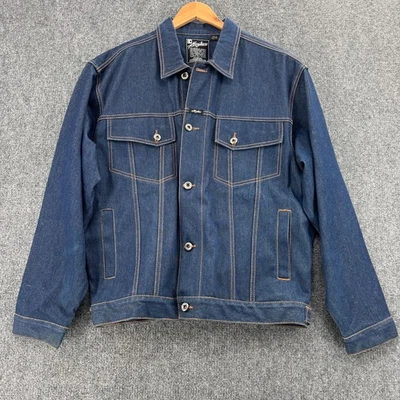 Chaqueta Karl Kani Para Hombres XL Azul Denim Puntada en Contraste Hip Hop Ropa de Calle Tupac Rap Foto 1 de 4