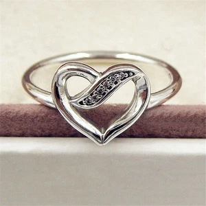 Auténtico anillo 100 % plata de ley 925 cintas de amor circonita cúbica transparente todos los tamaños - Imagen 1 de 3
