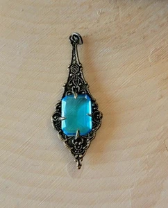 Antique Art Deco Sterling Blue Glass- Aquamarine Colored Drop Patina Necklace - Picture 1 of 5