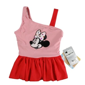Disney Minnie Mouse Swim Top Girls 4 Pink Sparkle Flowy Peplum Kids UPF 50+ NWT - Picture 1 of 10