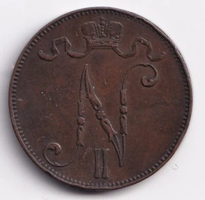 Finland Russia 5 Pennia 1901 Copper Coin Key Date Strong Detailed Coin KM#15 - Picture 1 of 2