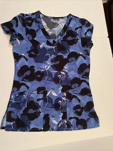 Women's V-neck Scrub Purple Blue floralTop Size XS - Picture 1 of 4