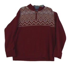 Land’s End Men's 1/4 Zip Red Patterned Holiday Sweater Size Large Grandpa Core - Picture 1 of 7