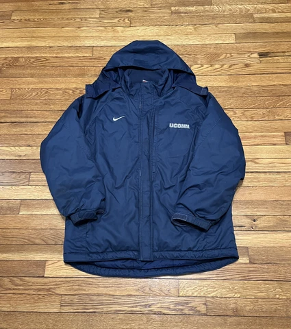UConn Huskies Nike Mens Winter Jacket Size Large Hooded Blue Coat Cover