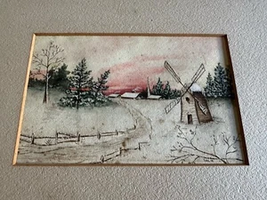 Antique 1890 Era Watercolor Winter Landscape Windmill Signed with Matte - Picture 1 of 10