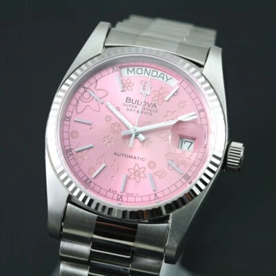BULOVA SUPER SEVILLE PINK FLORAL DIAL SAPPHIRE CRYSTAL CHANGED MEN`S WATCH - Image 1 of 4