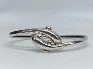 Cute Sterling Silver Flexible Dolphin Cuff Bracelet 7" 925 LA 11.3g - Picture 1 of 8