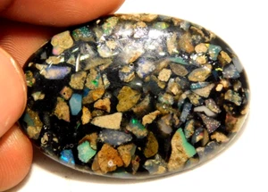 25.70Ct Natural Australian Black Fire Opal Doublet Certified Loose Gemstone - Picture 1 of 7