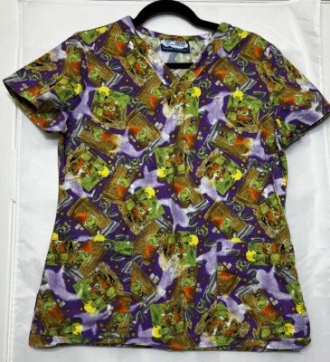 Comfy Scrubs Halloween-Witch, Dracula & Frankenstein Top  XS - Image 1 of 4
