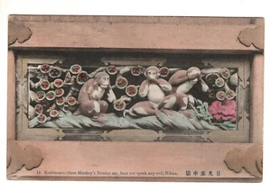 Koshinzaru Three Monkeys Nikko Japan Postcard - Picture 1 of 2