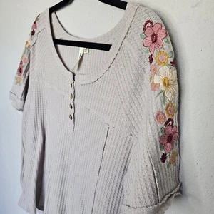 Lara Fashion Light Mauve Pink Waffle Knit Tunic Embroidered Colorful Flowers - Picture 1 of 10