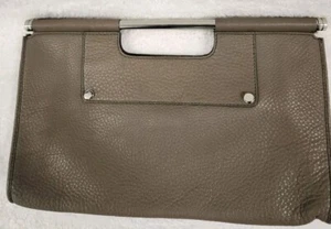 Banana Republic NWOT Taupe Leather Clutch Metal Handle Snap Close Large - Picture 1 of 11
