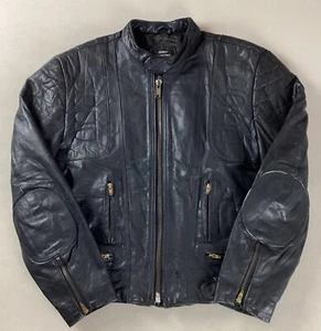 Vintage Sears Leather Biker Jacket Cafe Racer Jacket Made in Canada Size 42 - Picture 1 of 20