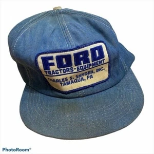 Vintage Ford Tractors Patch K Brand SnapBack Hat Trucker Denim Made in USA - Picture 1 of 7