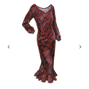 J. Peterman Bias Cut Velvet Dress Floral Maxi Dress Ruffle Hem Party Cocktail 8 - Picture 1 of 9