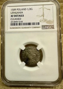 Poland Lithuania 1509 1/2 Groat Pólgrosz NGC XF Details Cleaned Sigismund Old - Picture 1 of 5